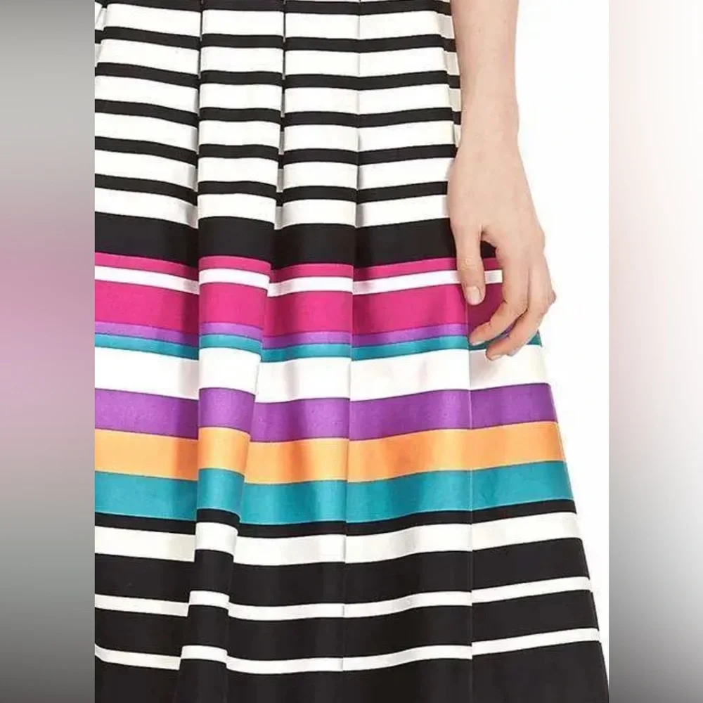 Banana Republic Pleated Skirt Black & White Stripes Bursts To A Rainbow of Color